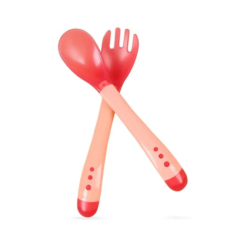 Baby Temperature Sensing Spoon Fork Set for Newborn Children Safety Flatware Solid Feeding Anti Scald Spoons Feeder Utensils