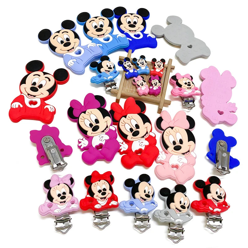 1/3/10pcs New Cartoon Mickey Minnie Silicone Beads Teether Food-Grade Chewing Teeth Bead DIY Nipple Chain Jewelry Accessories