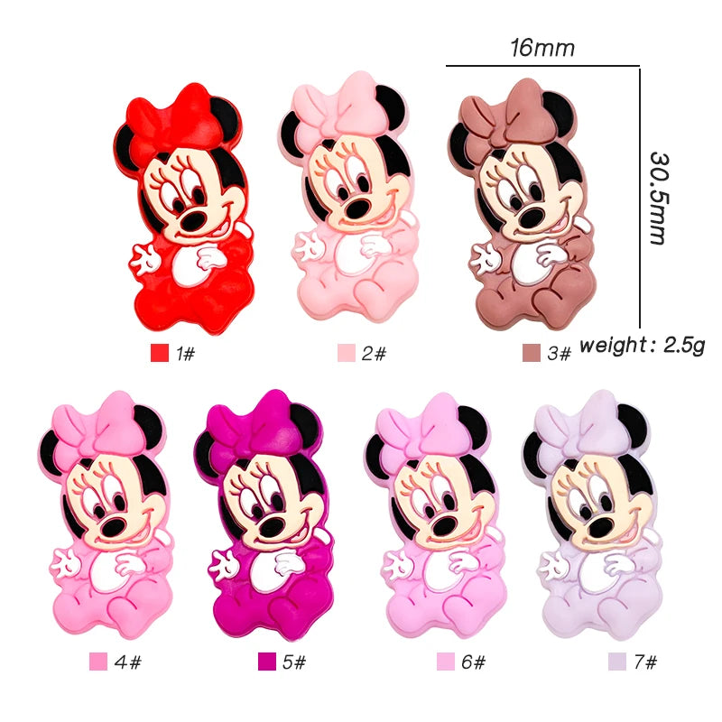 1/3/10pcs New Cartoon Mickey Minnie Silicone Beads Teether Food-Grade Chewing Teeth Bead DIY Nipple Chain Jewelry Accessories