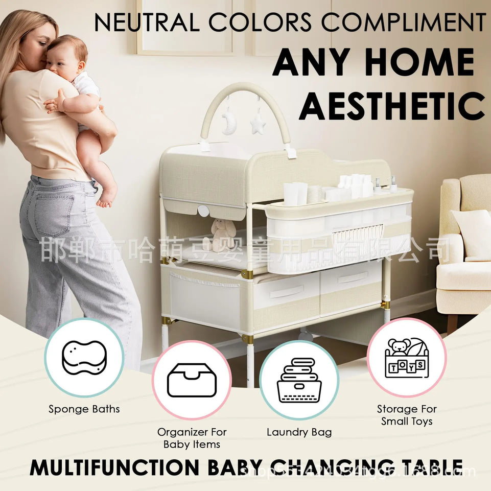 BabyCare Plus 5-in-1 Portable Changing Station  Diaper Table with Massage Pad & Wheels Mobile Nursery Center (0-24 Months)