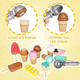 Wooden Ice Cream Counter Playset for Toddler Toys,  Montessori Pretend Play Food Toys Kitchen Accessories Early Learning AidsFV