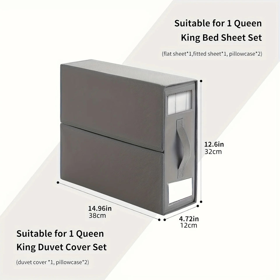 Bed Sheets Set Organizers Storage Linen Fabric Closet Organizers with Window Folding Bedding Storage Box for Pillow Organizer
