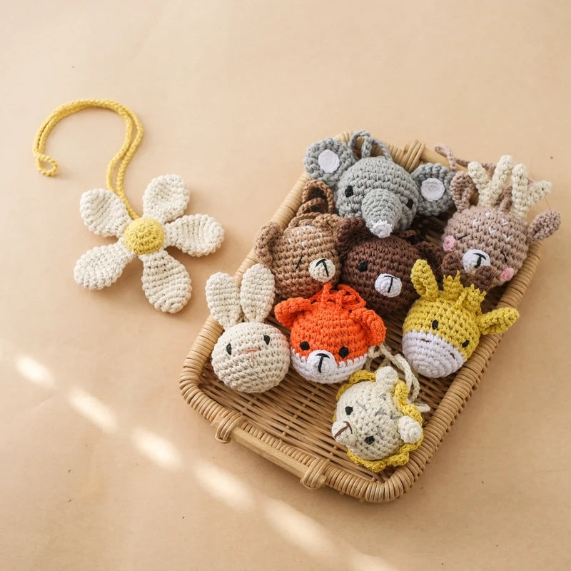 Baby Crochet Rattle Toys Rabbit Teether Toys Pacifier Chain Pendant Play Activity Gym Hanging Toys For Newborn Teething Toys
