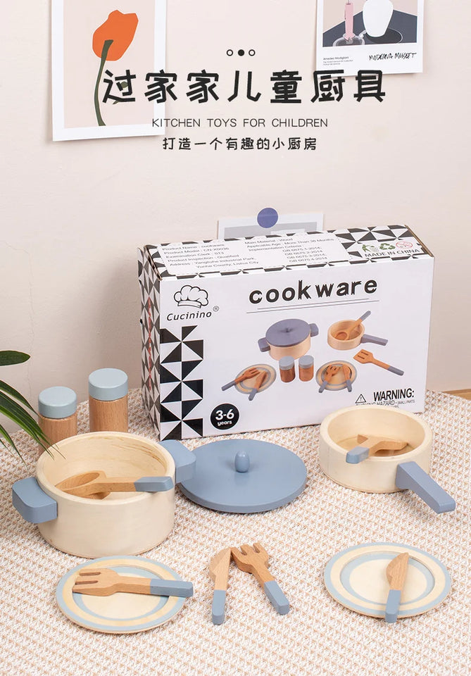 Wooden Mini Kitchen Toys Cookware Pot Pan Cook Pretend Play Educational House Toys For Children Simulation Kitchen Utensils Girl
