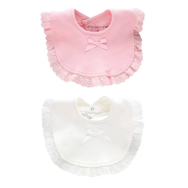 Baby Bibs Cotton Waterproof Girl Cute Bow Lace Saliva Towel Newborn Burp Bandana Scarf Infant Girls Absorbent Feeding Bib
