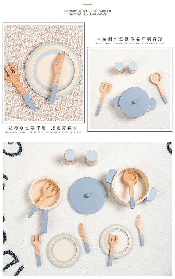 Wooden Mini Kitchen Toys Cookware Pot Pan Cook Pretend Play Educational House Toys For Children Simulation Kitchen Utensils Girl