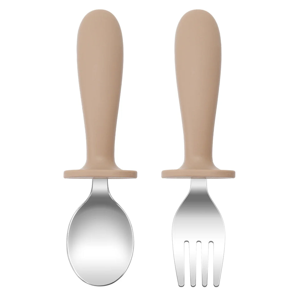 Color Kids 2PCS Stainless Steel Spoon Fork Set Dishwasher Safe BPA Free Utensils Baby Feeding Cutlery  Baby Newborn Items
