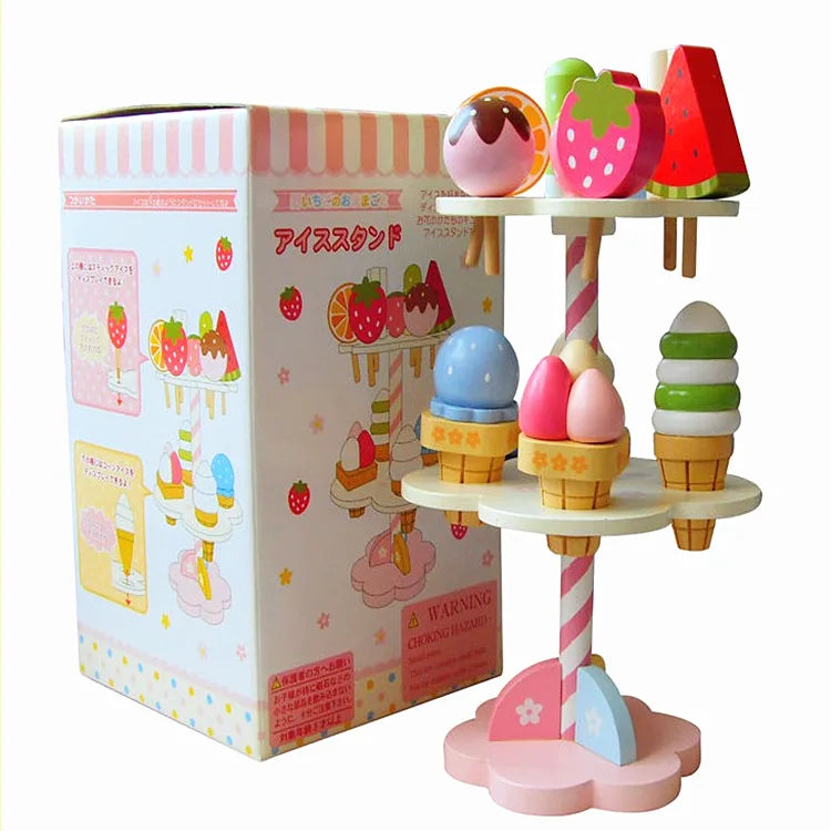 Wooden Ice Cream Counter Playset for Toddler Toys,  Montessori Pretend Play Food Toys Kitchen Accessories Early Learning AidsFV