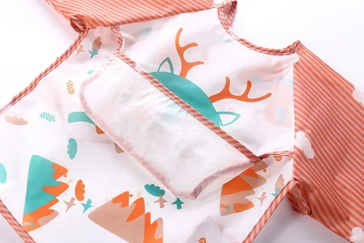 Baby Boys Girls Burp Cloth Banana Bibs for1-3Year Long Sleeve Scarf Waterproof Toddler Art Smock Feeding Bib Apron Pocket Infant