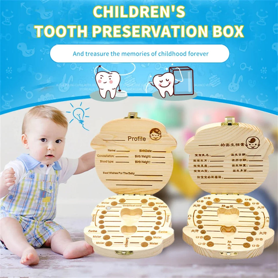 Baby Wood Tooth Box Organizer Milk Teeth Storage Collect Teeth Umbilica Save Gifts Baby Souvenirs Gifts Keepsakes