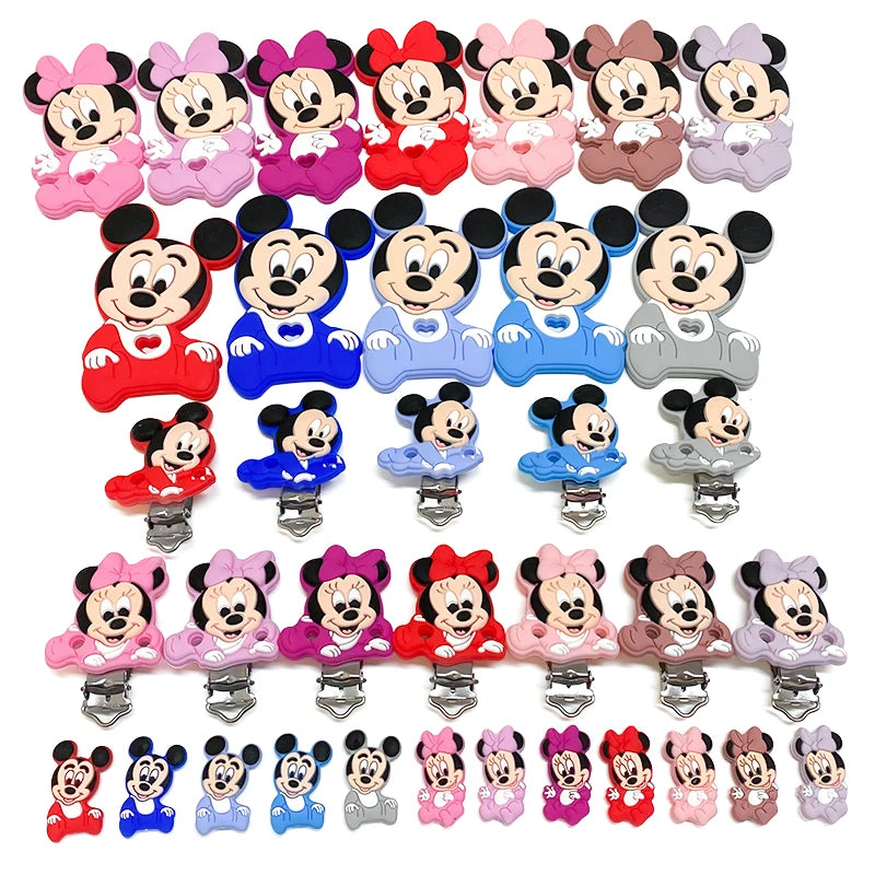 1/3/10pcs New Cartoon Mickey Minnie Silicone Beads Teether Food-Grade Chewing Teeth Bead DIY Nipple Chain Jewelry Accessories