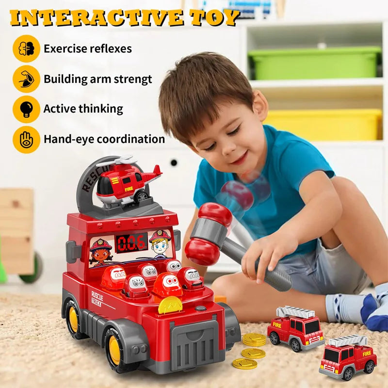 Hot Selling Kids Educational Toys Set Large Construction Vehicles Fire Trucks with Groundhog Game Consoles for Toddlers Gift