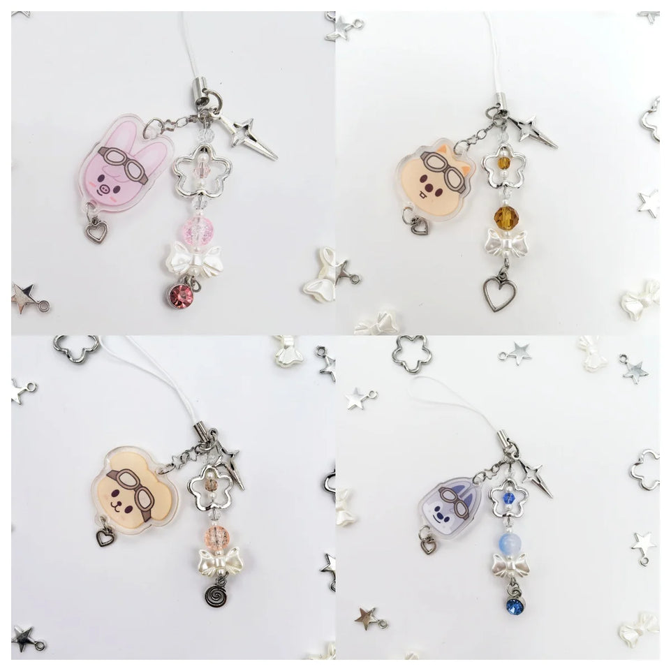Kawaii bow skz kids inspired keychain, stray children's acrylic accessories jewelry, k-pop Y2K creative gifts