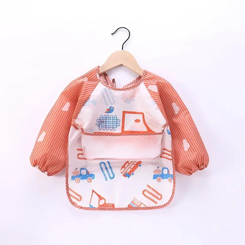 Baby Boys Girls Burp Cloth Banana Bibs for1-3Year Long Sleeve Scarf Waterproof Toddler Art Smock Feeding Bib Apron Pocket Infant