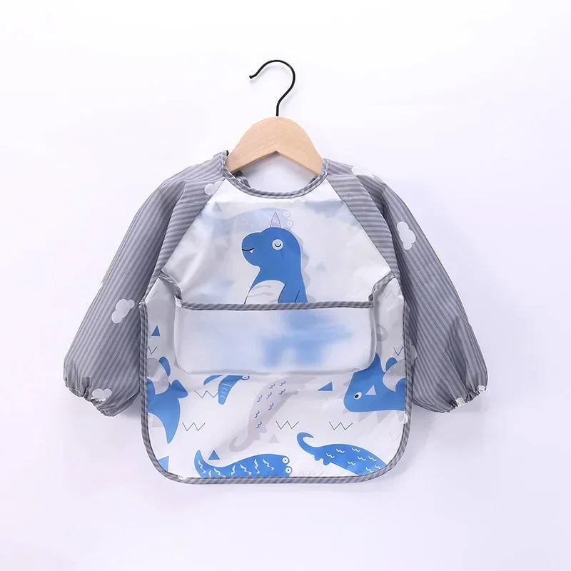 Baby Boys Girls Burp Cloth Banana Bibs for1-3Year Long Sleeve Scarf Waterproof Toddler Art Smock Feeding Bib Apron Pocket Infant
