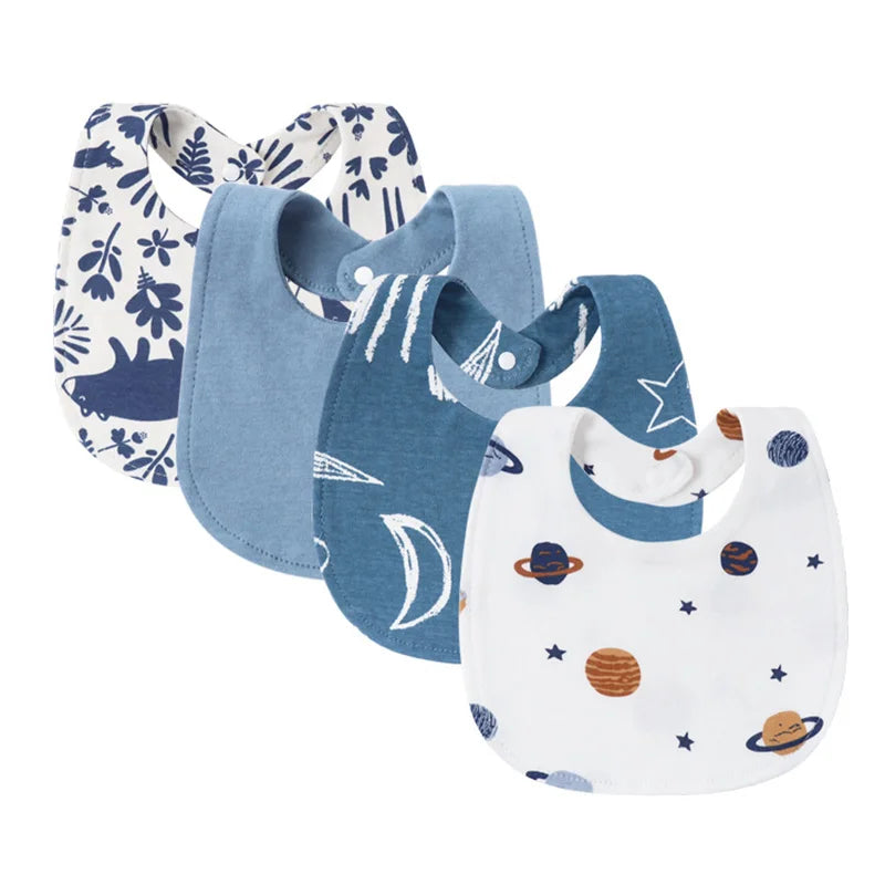 4pcs/lot Baby Bibs Set Flower Animal Printed Burp Cloths Cotton Infant Feeding Swallow Towel Boys Girls Care Items Universal