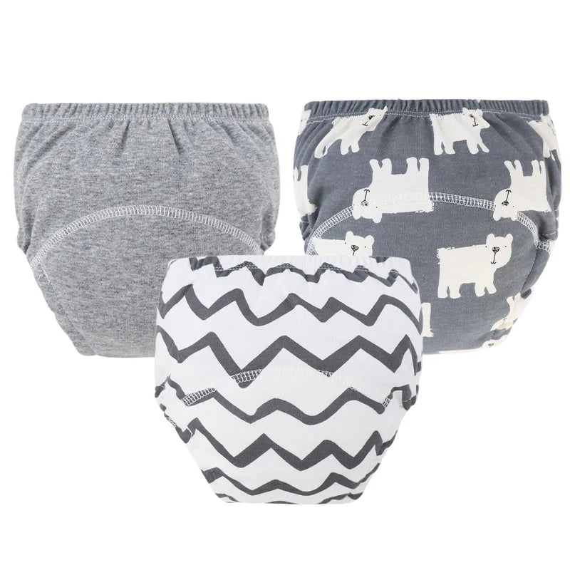 Baby Diaper Pants Set Cartoon Printed Training Pants for Boys Girls Breathable Cotton Reusable Kids Underwear 3Pcs