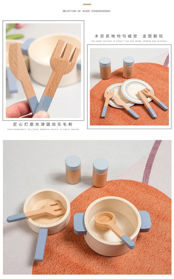Wooden Mini Kitchen Toys Cookware Pot Pan Cook Pretend Play Educational House Toys For Children Simulation Kitchen Utensils Girl