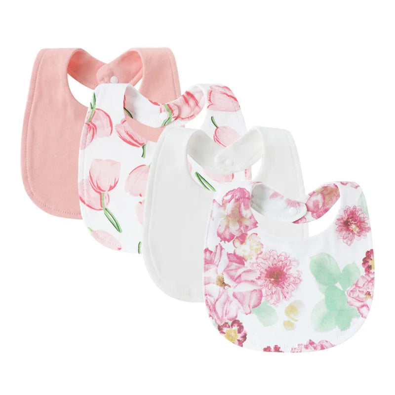4pcs/lot Baby Bibs Set Flower Animal Printed Burp Cloths Cotton Infant Feeding Swallow Towel Boys Girls Care Items Universal