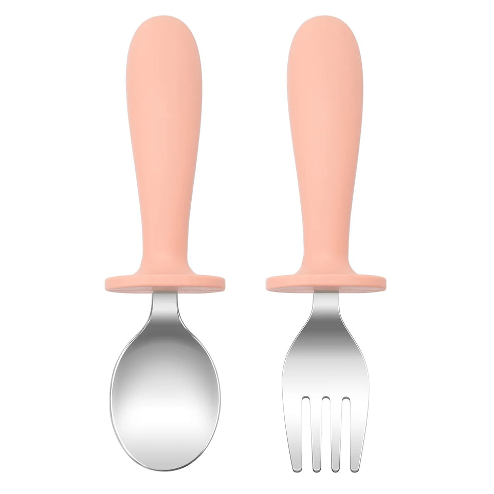 Color Kids 2PCS Stainless Steel Spoon Fork Set Dishwasher Safe BPA Free Utensils Baby Feeding Cutlery  Baby Newborn Items
