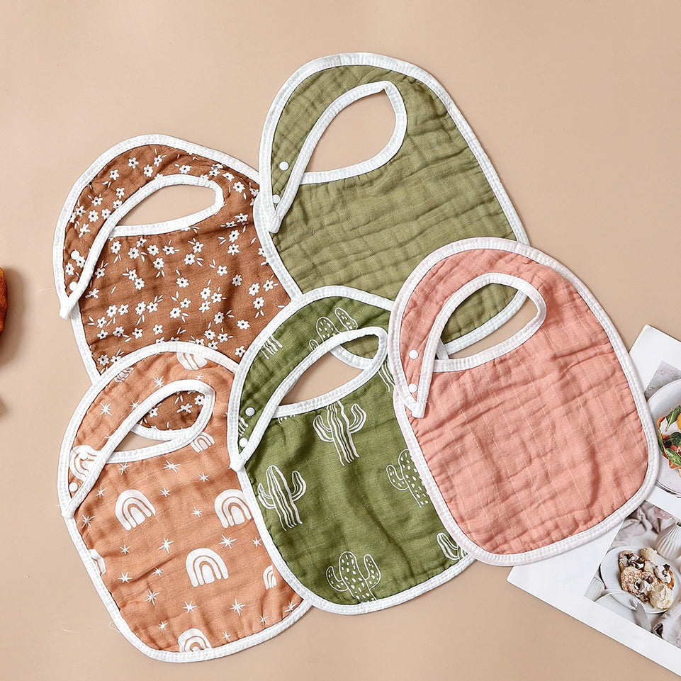 Kangobaby #My Soft Life# New 5pcs Set Breathable Bamboo Cotton Newborn Muslin Feeding Bib Antibacterial Baby Burp Cloth