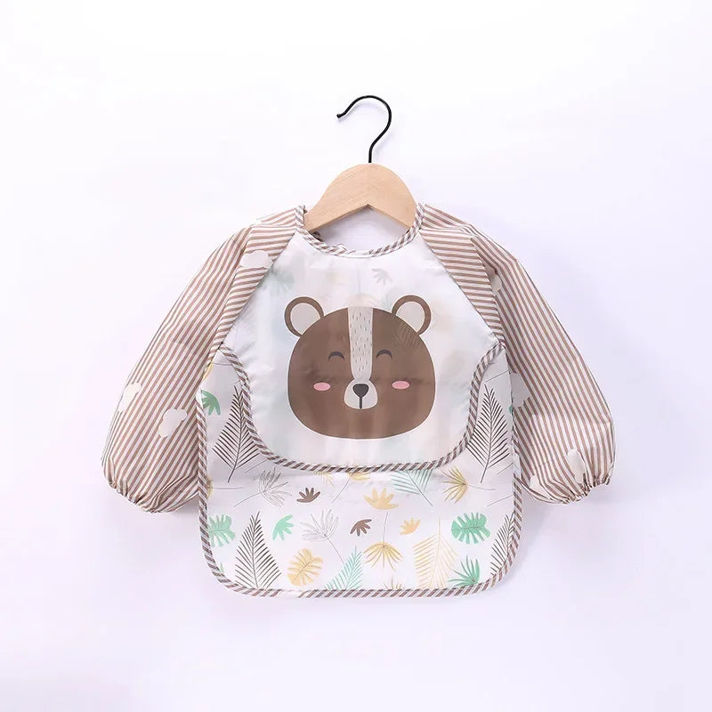 Baby Boys Girls Burp Cloth Banana Bibs for1-3Year Long Sleeve Scarf Waterproof Toddler Art Smock Feeding Bib Apron Pocket Infant