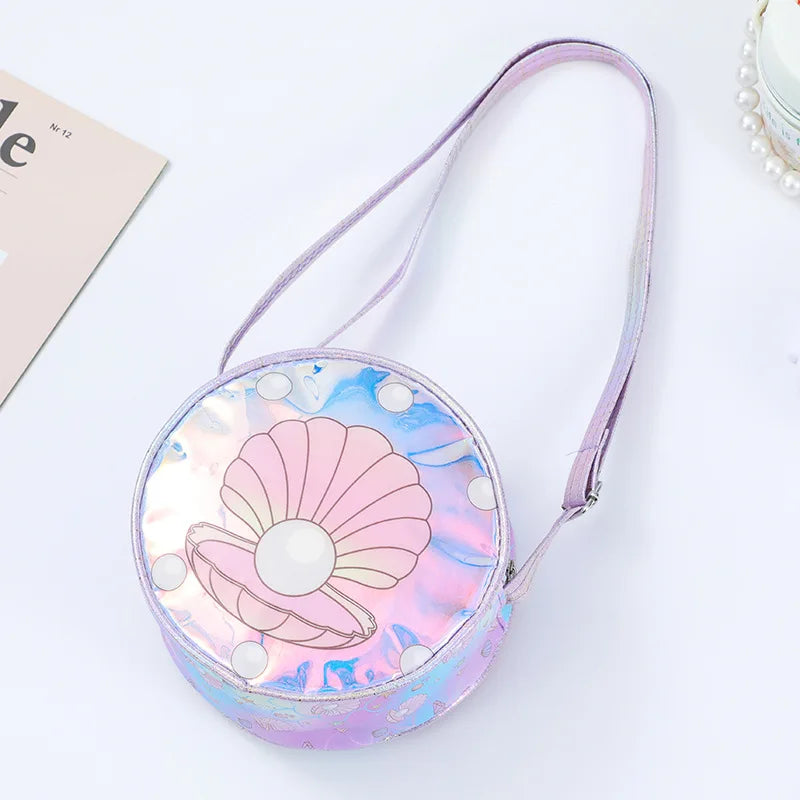 Kids Accessories Summer Lovely Kids Girls Sequin Crossbody Bag 3 Colors Cartoon Printed Round Shoulder Bag with Adjustable Strap