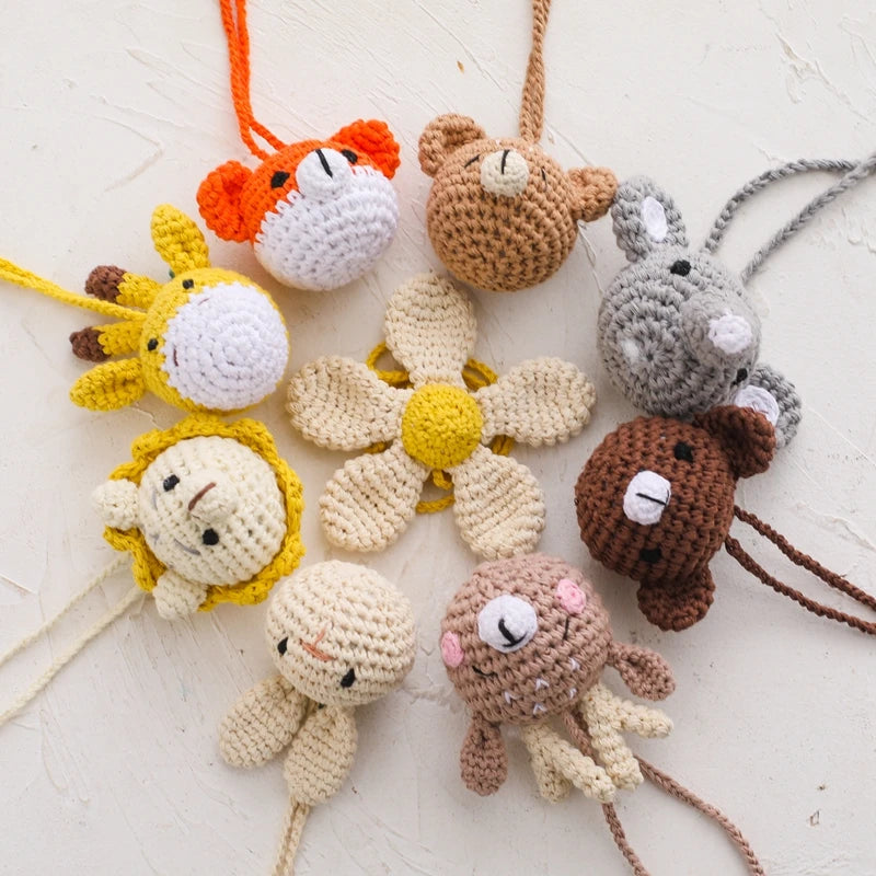 Baby Crochet Rattle Toys Rabbit Teether Toys Pacifier Chain Pendant Play Activity Gym Hanging Toys For Newborn Teething Toys