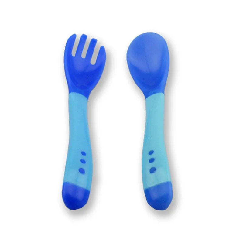 Baby Temperature Sensing Spoon Fork Set for Newborn Children Safety Flatware Solid Feeding Anti Scald Spoons Feeder Utensils