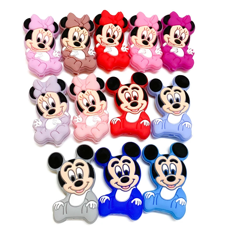 1/3/10pcs New Cartoon Mickey Minnie Silicone Beads Teether Food-Grade Chewing Teeth Bead DIY Nipple Chain Jewelry Accessories