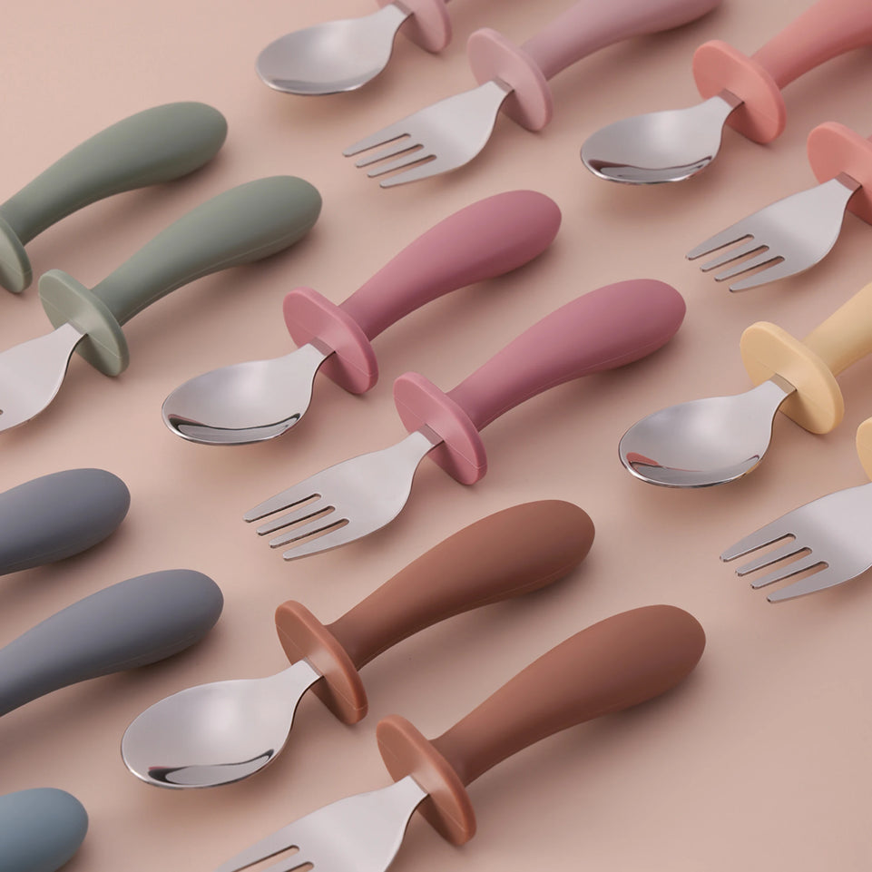 Color Kids 2PCS Stainless Steel Spoon Fork Set Dishwasher Safe BPA Free Utensils Baby Feeding Cutlery  Baby Newborn Items