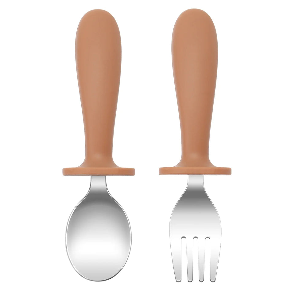 Color Kids 2PCS Stainless Steel Spoon Fork Set Dishwasher Safe BPA Free Utensils Baby Feeding Cutlery  Baby Newborn Items