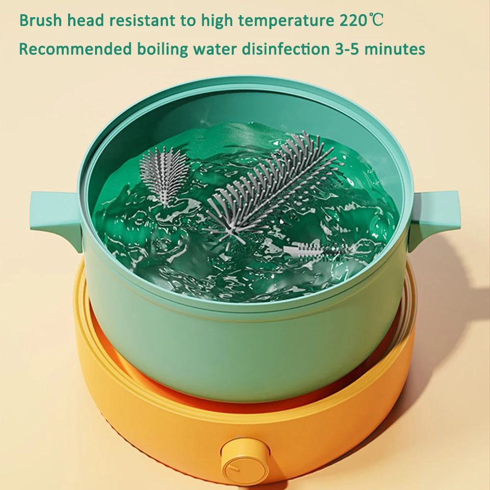Electric 360 Degree Rotation 6 in 1 Silicone Baby Bottle Pacifier Brush Wash Water Cup Container Straw Cleaning Brush Set