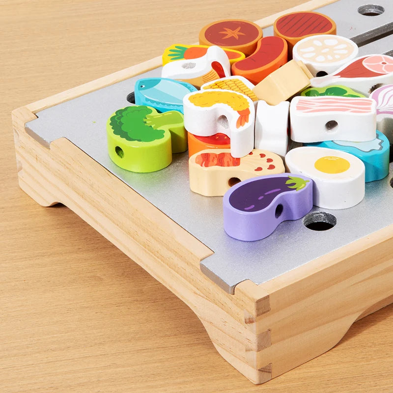 Children's Wooden Imitation Barbecue Grill Toy For Role-Playing Home Cooking And Food Recognition Available In Two Styles