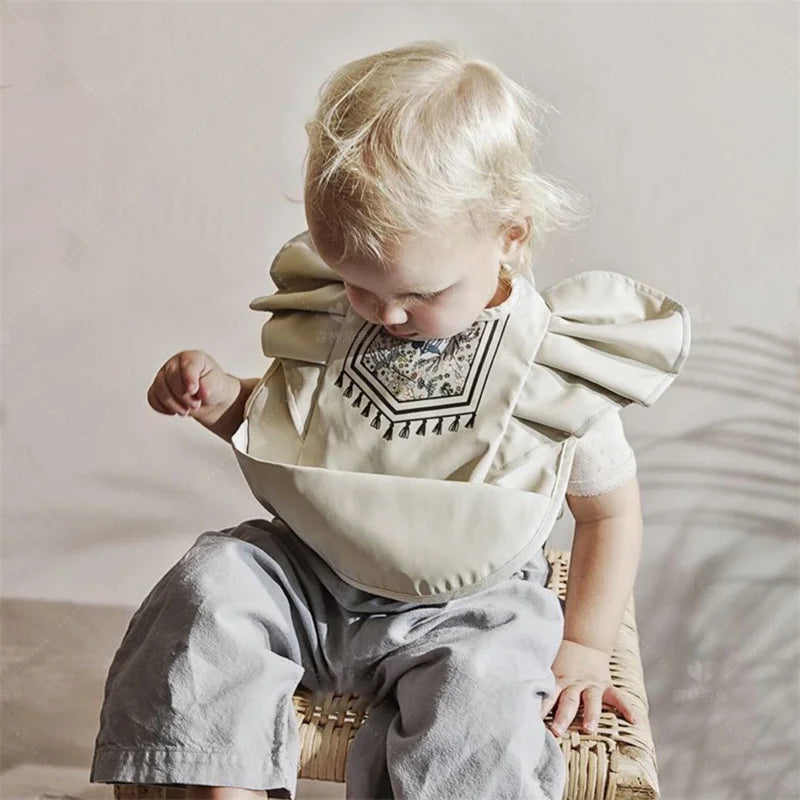 Baby Bibs INS Nordic Style Angel Feed Pocket Burp Girl Boy Infant Meals Bib Waterproof Easy Clean Cute Elephant Bib Soft PU Gift