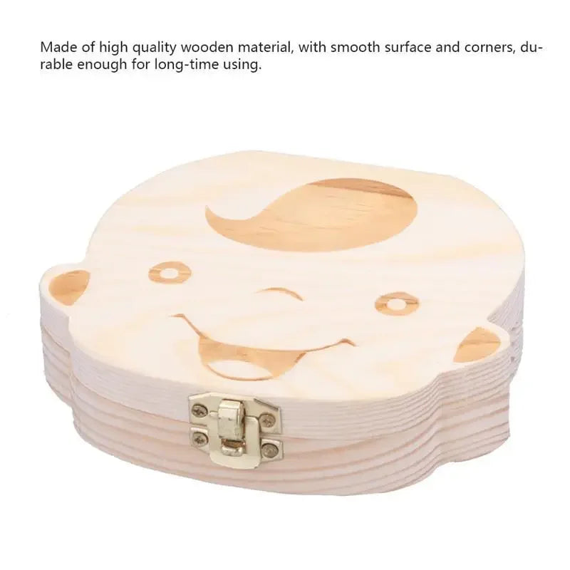 1pc-Baby Tooth Box Spanish Wooden Kids Milk Teeth Organizer Storage Boys Girls Baby Souvenirs Gifts Keepsakes