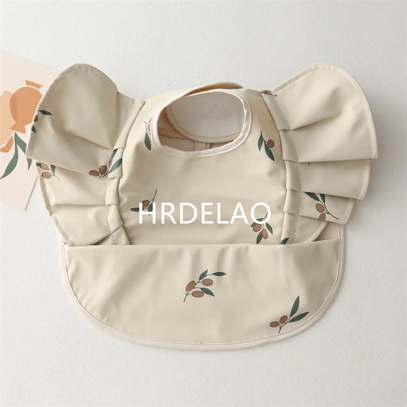 Baby Bibs INS Nordic Style Angel Feed Pocket Burp Girl Boy Infant Meals Bib Waterproof Easy Clean Cute Elephant Bib Soft PU Gift