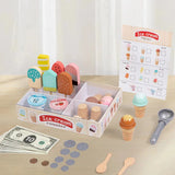 Wooden Ice Cream Counter Playset for Toddler Toys,  Montessori Pretend Play Food Toys Kitchen Accessories Early Learning AidsFV