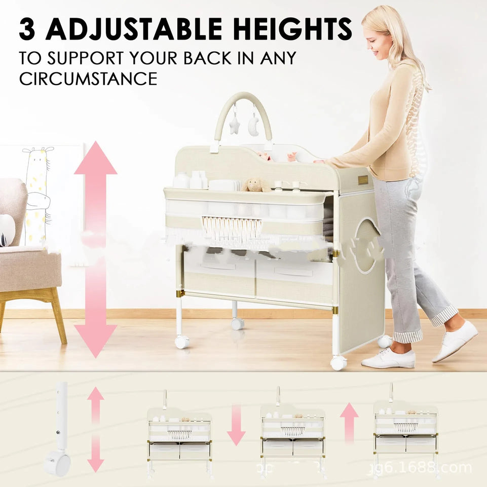 BabyCare Plus 5-in-1 Portable Changing Station  Diaper Table with Massage Pad & Wheels Mobile Nursery Center (0-24 Months)