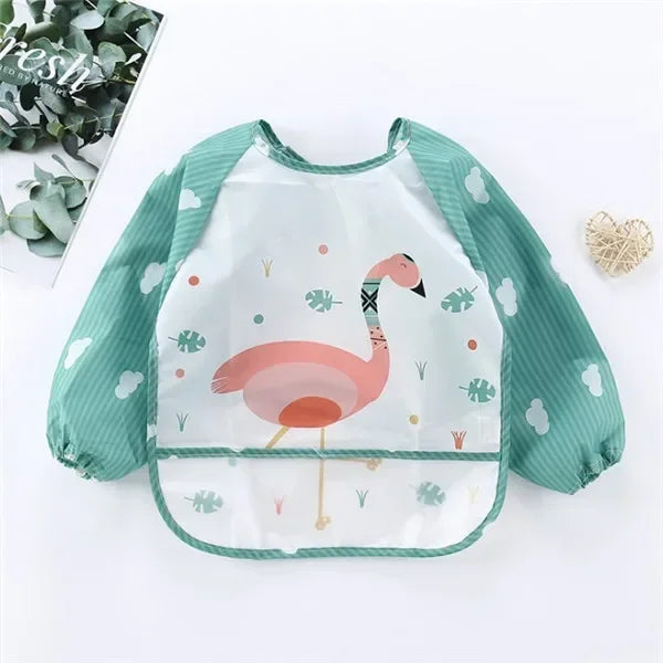 Baby Boys Girls Burp Cloth Banana Bibs for1-3Year Long Sleeve Scarf Waterproof Toddler Art Smock Feeding Bib Apron Pocket Infant