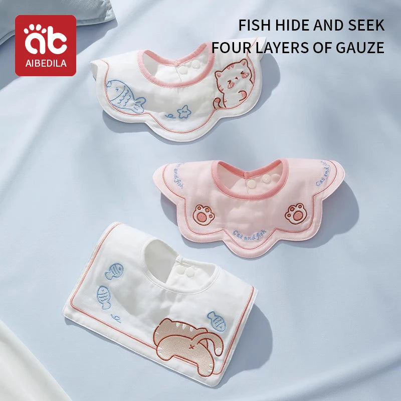 3pcs Ins Korea New Cotton Baby Bib Embroidery Bib Baby Drool Towel Boys and Girls Drool Pocket Waterproof Baby Kleding Jongen