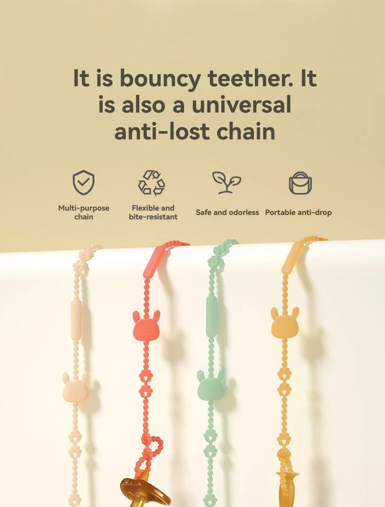 Baby Teething Toy with Music, Silicone Gum Soother Pacifier Clip, Anti-Loss Chain for Drool Relief & Sensory Development