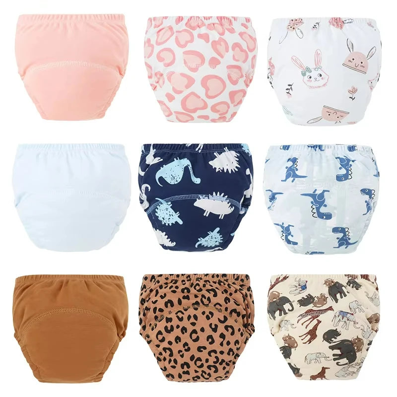 Baby Diaper Pants Set Cartoon Printed Training Pants for Boys Girls Breathable Cotton Reusable Kids Underwear 3Pcs