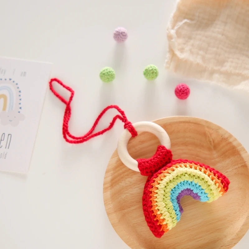 Baby Crochet Rattle Toys Rabbit Teether Toys Pacifier Chain Pendant Play Activity Gym Hanging Toys For Newborn Teething Toys
