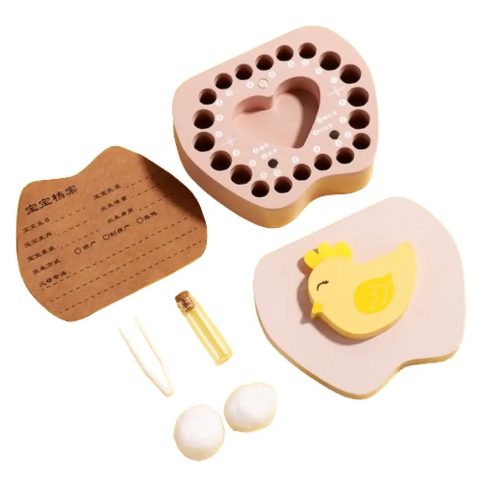 Souvenirs Cute Baby Tooth Box Cartoon Zodiac Breast Teeth Storage Case Wooden Collection Milk Teeth Organizer Newborn