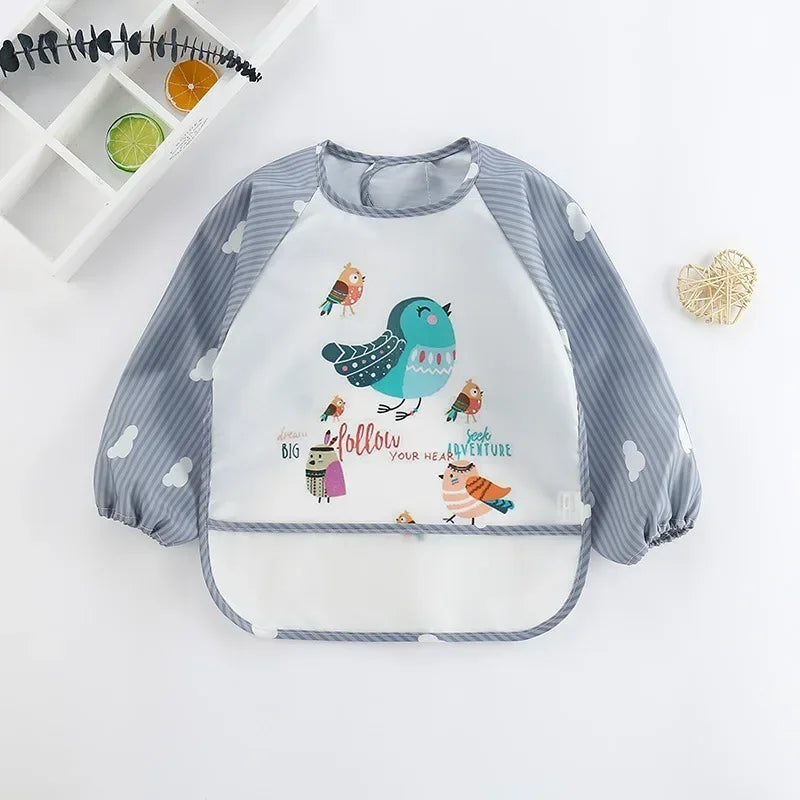 Baby Boys Girls Burp Cloth Banana Bibs for1-3Year Long Sleeve Scarf Waterproof Toddler Art Smock Feeding Bib Apron Pocket Infant