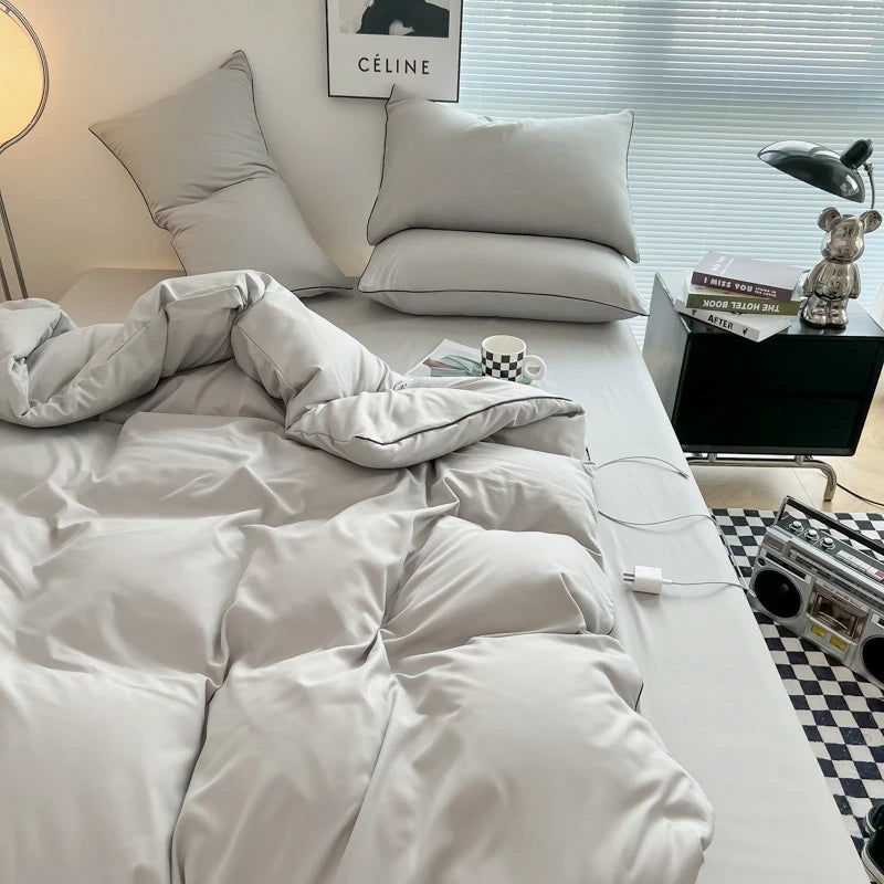 Black Color Bedding Set For Adults Simple Style Double Bed Sheet Sets Single/Queen/king Bed Cover Full Set Plain Bedding 이불세트