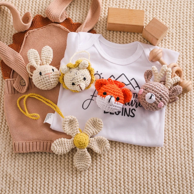 Baby Crochet Rattle Toys Rabbit Teether Toys Pacifier Chain Pendant Play Activity Gym Hanging Toys For Newborn Teething Toys