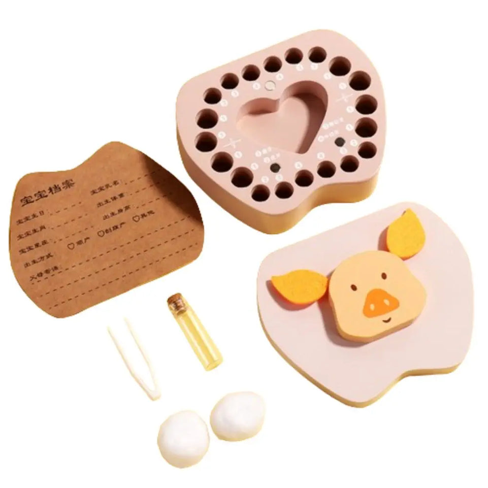 Souvenirs Cute Baby Tooth Box Cartoon Zodiac Breast Teeth Storage Case Wooden Collection Milk Teeth Organizer Newborn