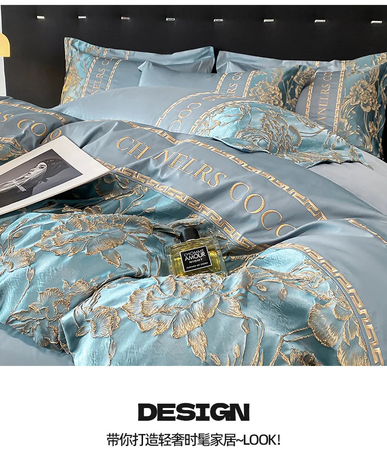 European Bedding Set High-end Luxury Cotton Four-piece Set Cotton Embroidery Quilt Cover Sheets Hats Senior Sense Bedding